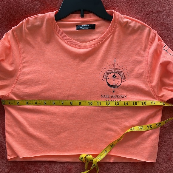 Bershka Neon Orange Long Sleeve Make Your Own Magic Crop Top - Picture 7 of 7